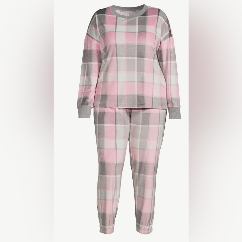 Joyspun Pink Plaid Cozy Pajama Set Long Sleeve Top & Jogger Pants w/Socks NWT M
